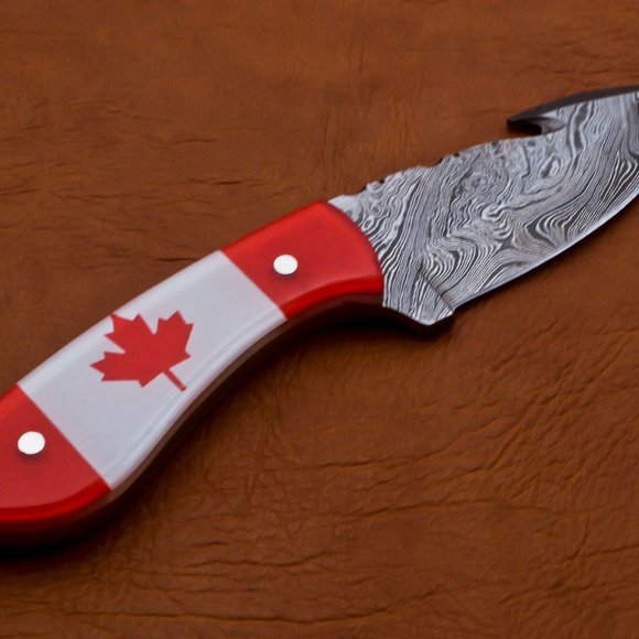 8.5" Handmade Damascus Knife Bowie Gut Hook Knife - Picture 9 of 12